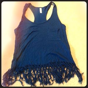 Blue Target Tank top with fringe